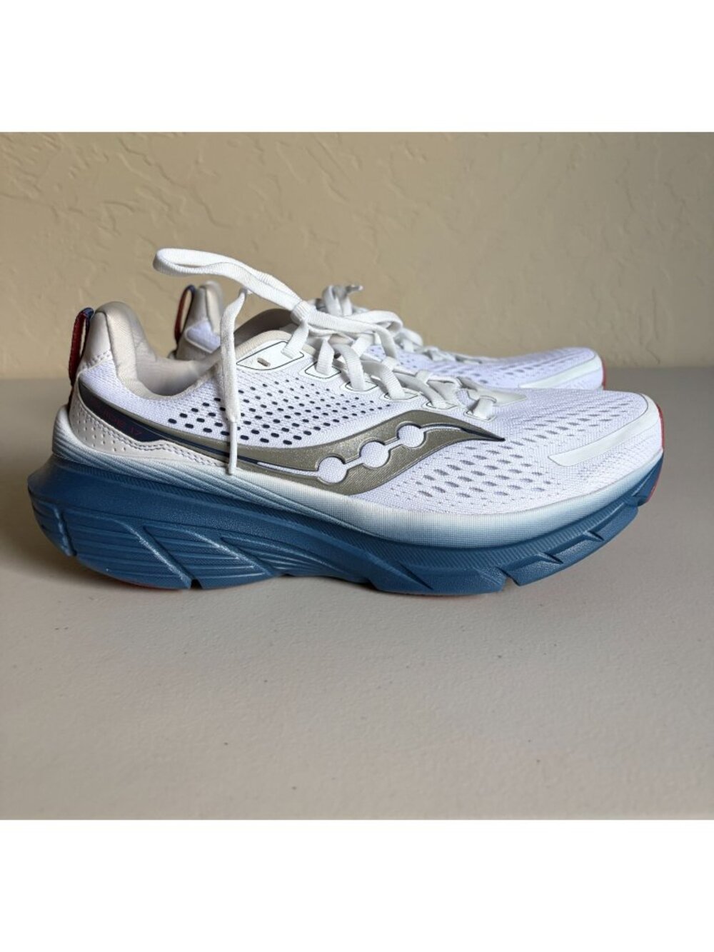 Saucony Guide 17 Stability Running Shoes Men's US8 PWRRUN White Navy Blue